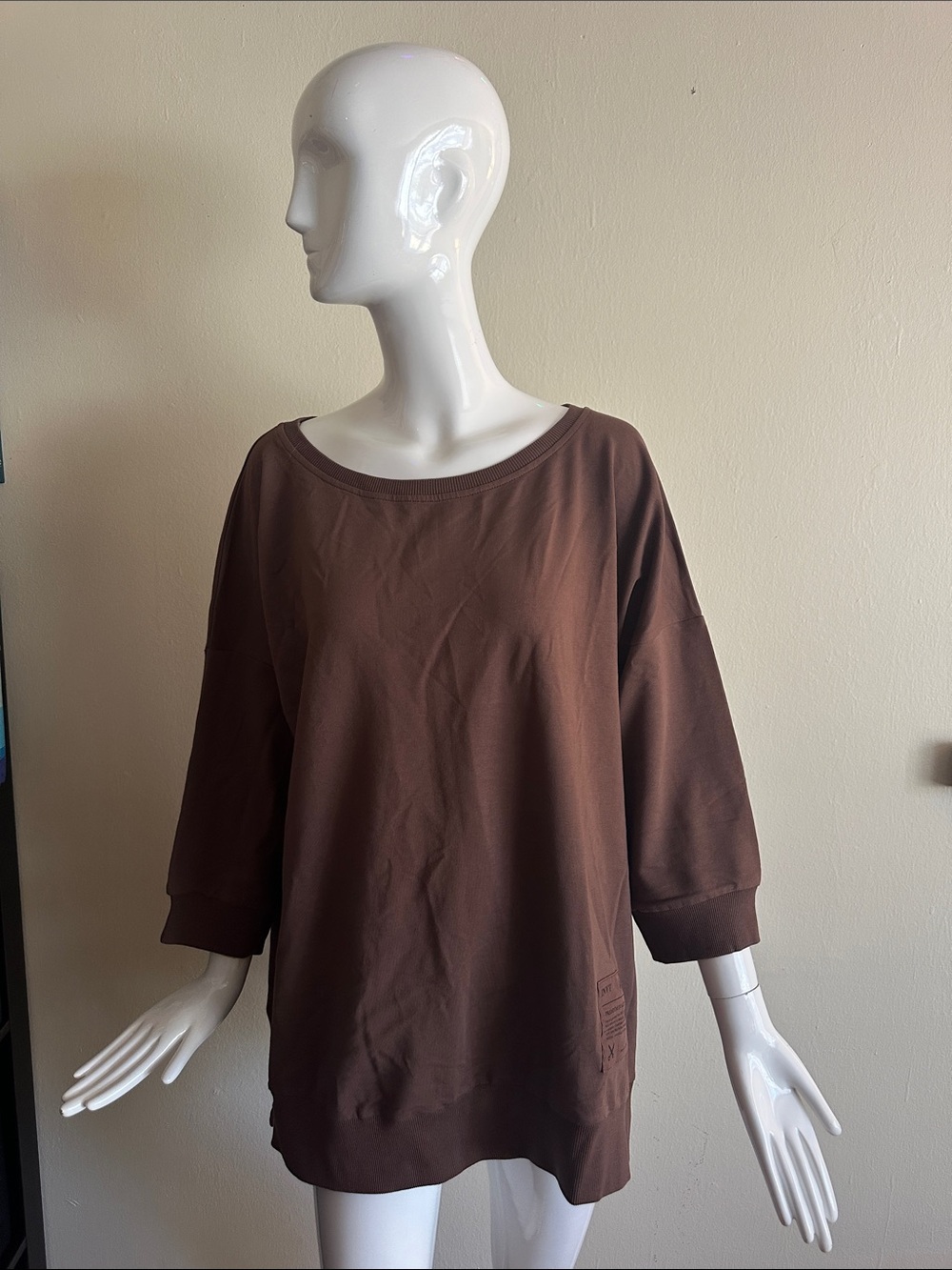 Women's Brown Relaxed Boatneck Pullover Sweatshirt